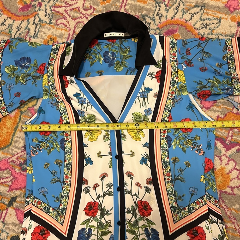 Alice + Olivia Conner Floral Scarf Handkerchief Floral Shirt Dress Size Medium - Picture 14 of 15